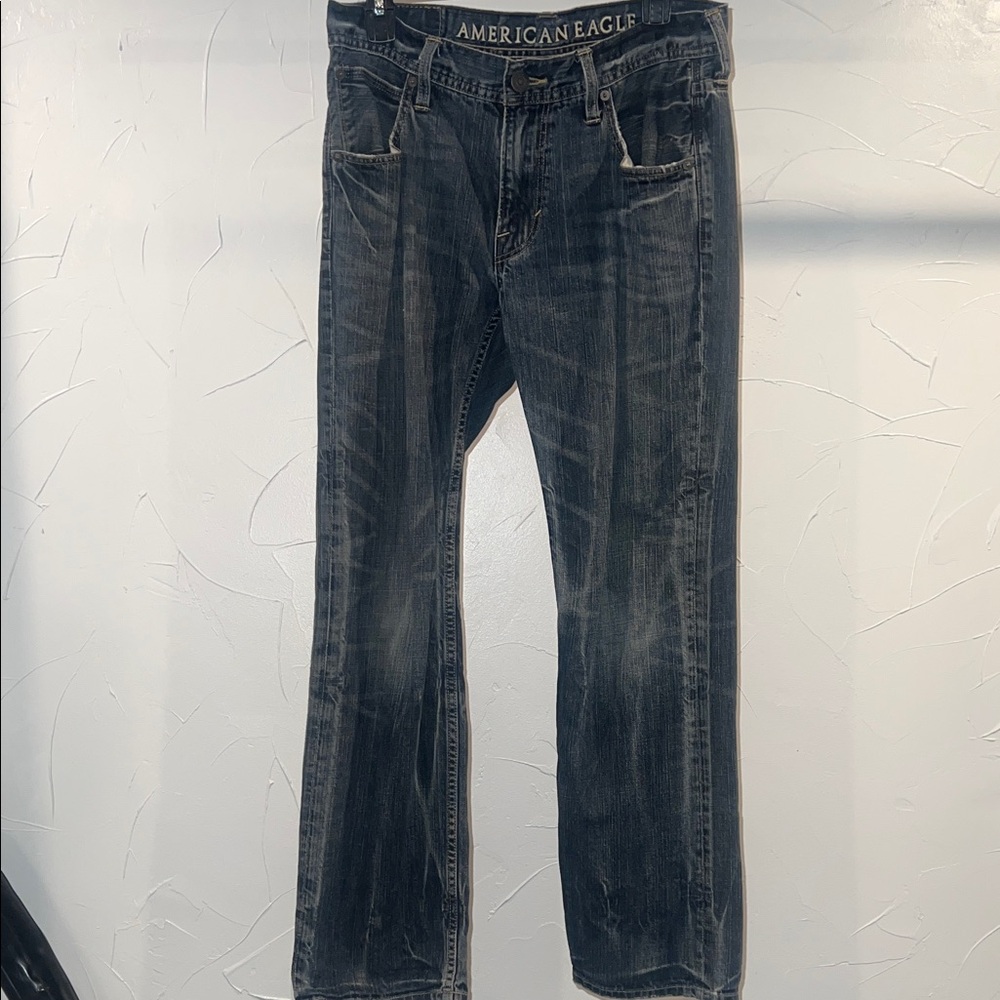 American Eagle Outfitters Men's Dark Blue Jeans- original straight 30/30